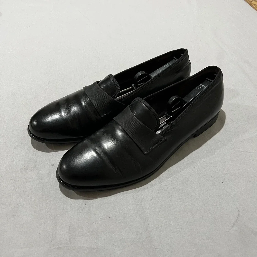 Salvatore Ferragamo Mens Black Leather Formal Slip-On Tuxedo Loafer Shoes 11D